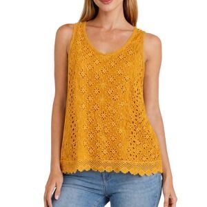 Johnny Was Carden Tank Persimmon Yellow Floral Eyelet Rayon Top Small  Mustard